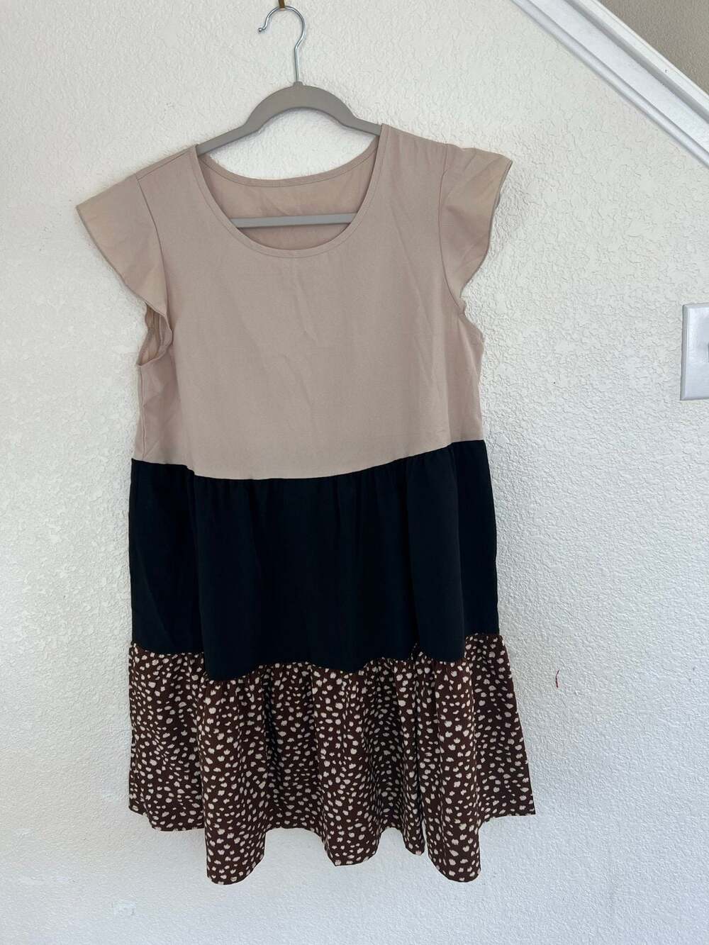 Black and Neutral Print SHEIN Color Block Dress - Size Medium - Like New